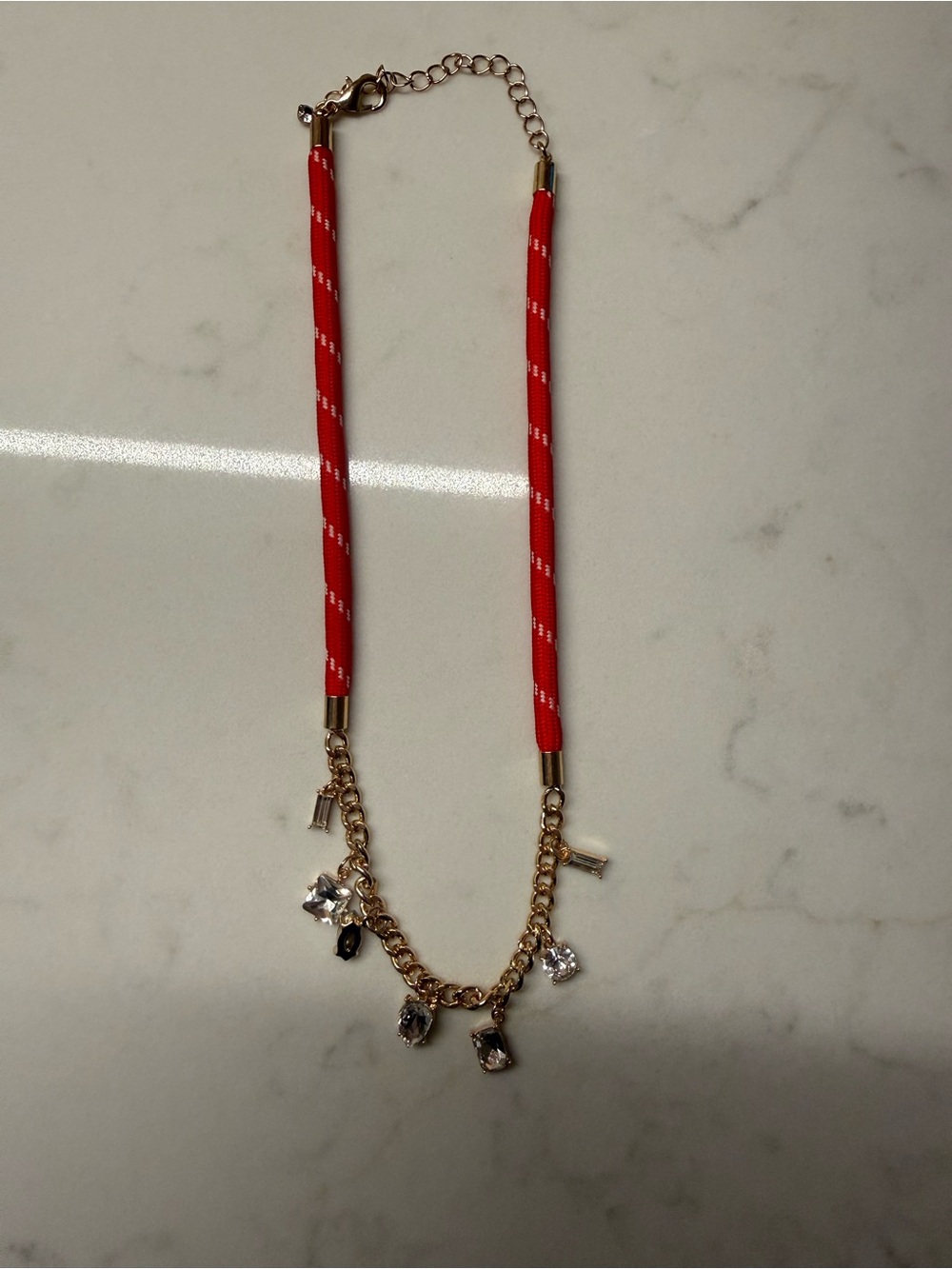 TARGET - Gold Chain Charm Necklace with Red Cord Accent